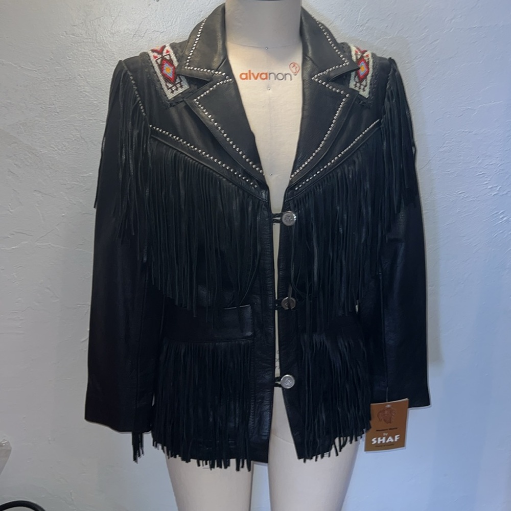 Western World by Shaf NWT Vintage Biker Black Fringe Koto Leather Jacket